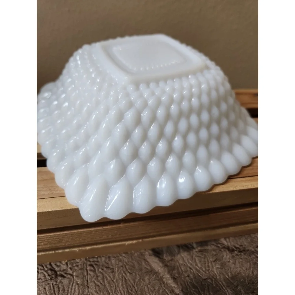 Anchor Hocking White Milk Glass Square Hobnail Bowl